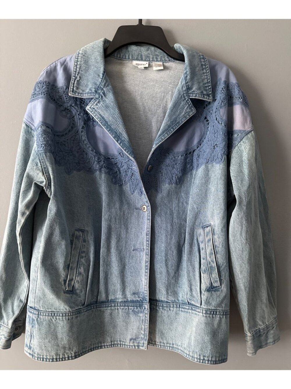 Vintage 90s Together Women’s L Denim Jacket Lace Sheer Mesh Boho Romantic Grunge